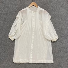 Willow Shirt Dress Womens Medium White Cotton Silk Balloon Sleeve Collared 39716