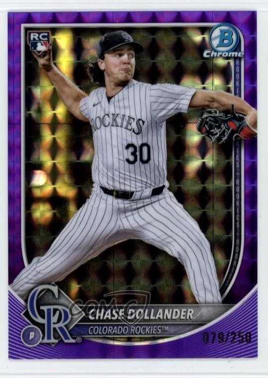 2025 Bowman Chrome Purple Geometric Refractor /250 Chase Dollander Rookie RC p8v