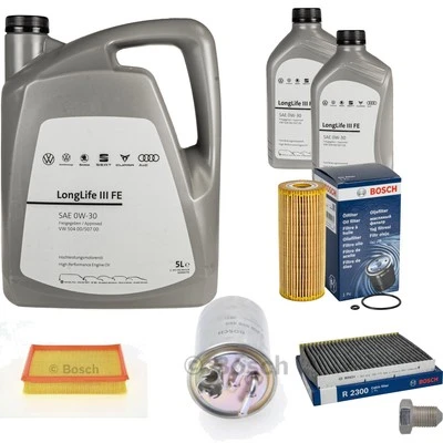 BOSCH Inspektionspaket 7 L VW Motoröl 0W-30 Longlife III FE für Caddy II Kasten - Bild 1 von 4