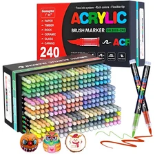 240 Colors Acrylic Paint Markers - Brush Tip Vibrant Acrylic Paint Pens Set f...