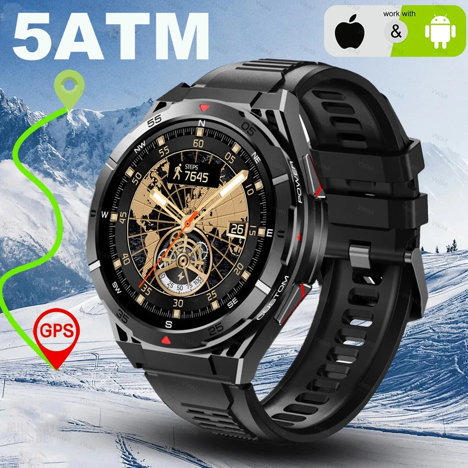 GPS Militär Smartwatch Herren mit Bluetooth-Anrufe 5ATM Wasserdicht Fitnessuhr - Bild 2 von 4