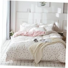 Queen Cotton Duvet Cover Pink White Floral Queen 90" x 90" A1 Pink Floral