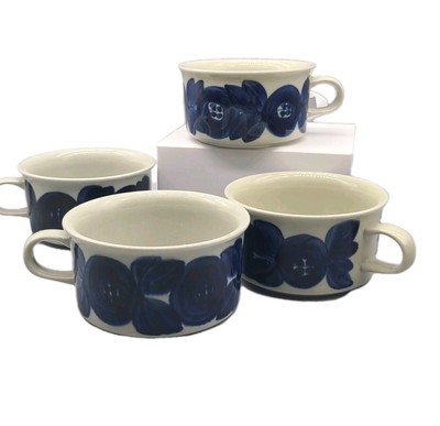 ARABIA FINLAND Anemone set (4) Flat Coffee Cups MCM Signed Ulla Procope new