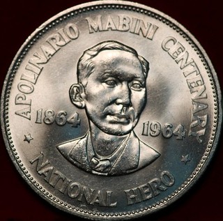 Uncirculated 1964 Philippines 1 Peso Silver Foreign Coin
