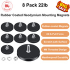 8 Pack Rubber Coated Neodymium Mounting Magnets, M6 Thread, Scratch Safe,1.69 in