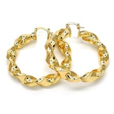 Women's 14K Gold Filled Twist Hollow Design Trendy Round Hoop Earrings 50mm-70mm