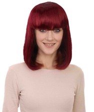 HPO Adult Women's Burgundy Straight Short Bob Wig with Bangs, HW-6795