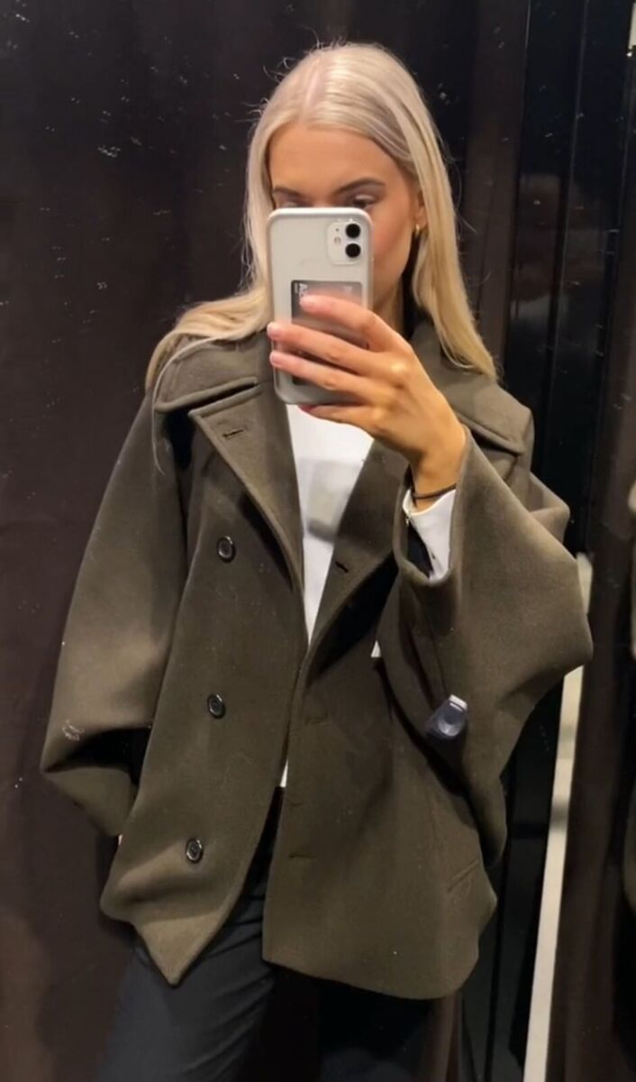 Zara ZW Collection Short Wool Blend Coat Olive Green XXXS Zara ZW Collection Short Wool Blend Coat Olive Green XXXS