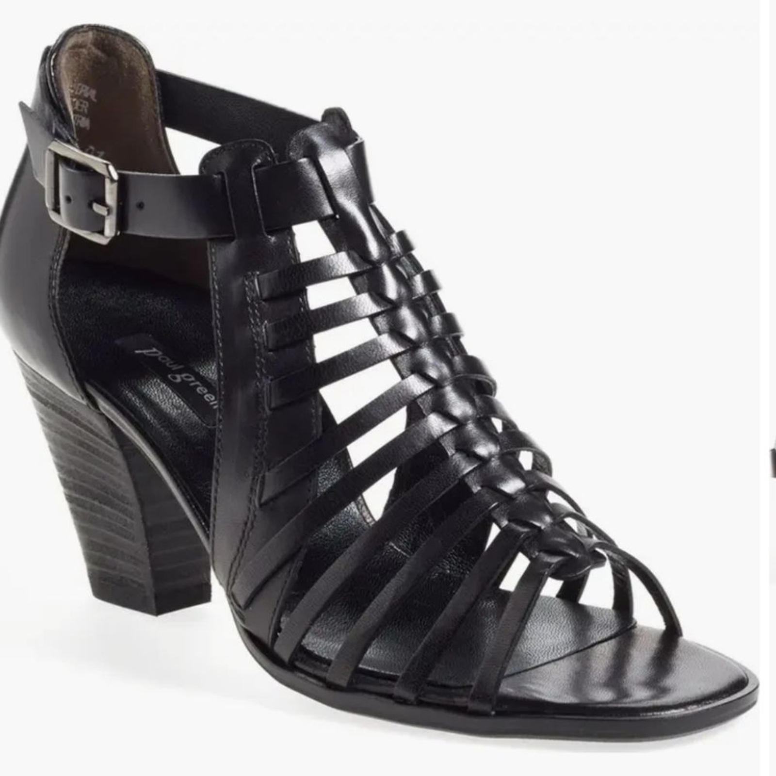 PAUL GREEN CHRISTY BLACK LEATHER STRAPPY BUCKLE CUBAN HEEL 9.5