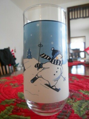 Winter Valley Cooler Highball Tumbler (s) 16 oz. Northcrest Glass White Blue !