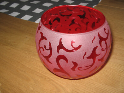 PARTYLITE- CENTURY- GLASHALTER- KERZEN- AUFSATZ- KUGEL- HALTER- ROT- MATTIERT