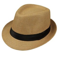 Straw Fedora Hat Wide Brim Summer Beach Sun Cap Panama Hat for Men Large Camel