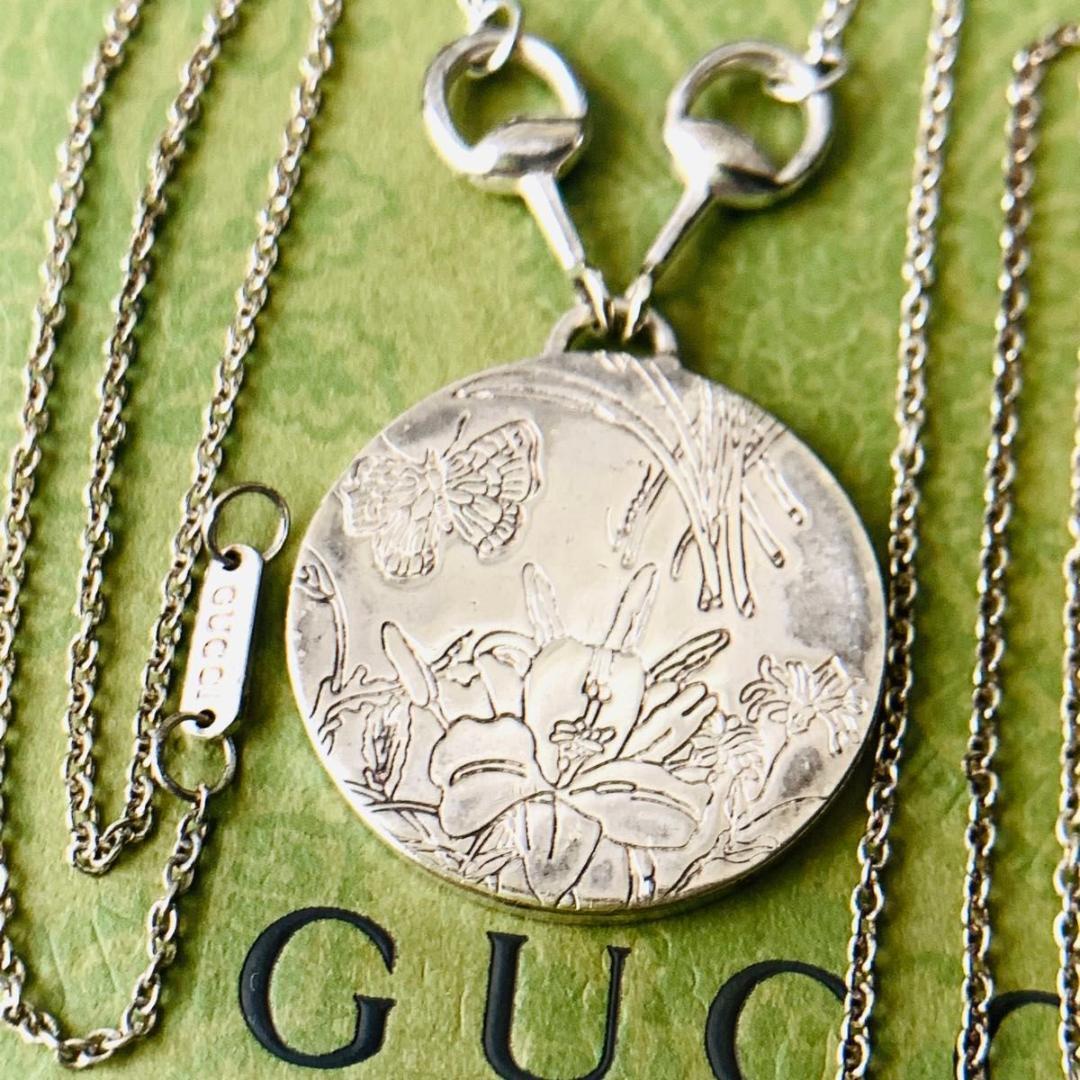 OLD GUCCI Floral Coin Necklace Silver925