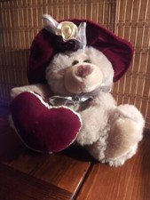 Valentine Plush teddy bear holding red heart with red hat