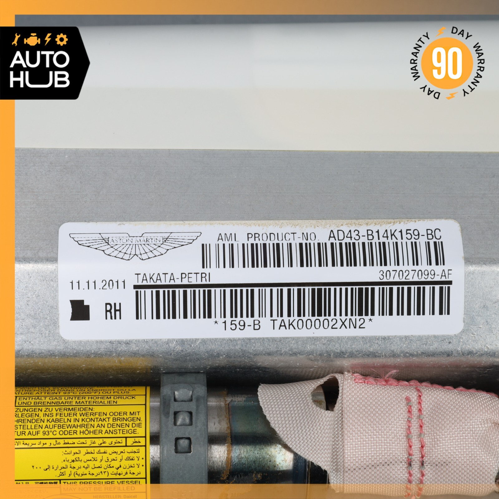 10-19 Aston Martin Rapide Rear Right Side Door Airbag Air Bag OEM 11k