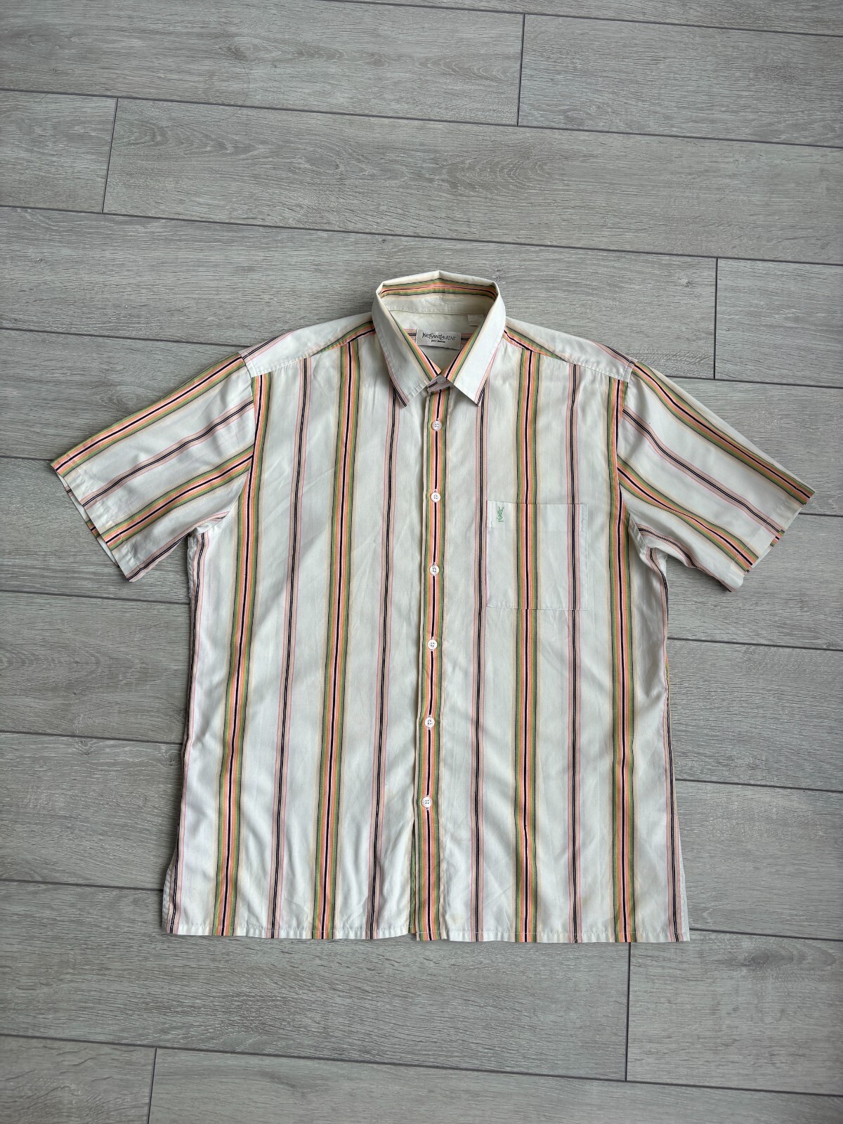 Camicia Yves Saint Laurent YSL a righe logo vintage rara retrò uomo taglia L large