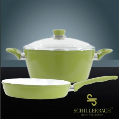 Hochvertiges Keramik koch-&Bratset 3tlg Grün Pfannen Topfset Bratpfanne 26cm