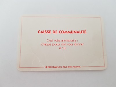 MONOPOLY KARTE 2001 GEMEINSCHAFTSKASSE ES IST DEIN GEBURTSTAG