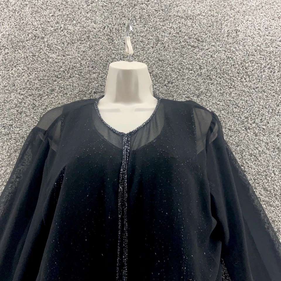 J Kara Cardigan And Tank Semi Sheer Beaded Long Sleeve Large Black Excellent - Image 4 of 4