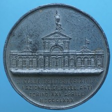 TORINO UMBERTO I MEDAGLIA 1880 ESPOSIZIONE NAZIONALE BELLE ARTI METALLO BIANCO 