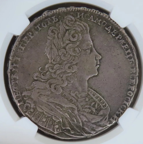 Russia Peter II Rouble 1728 XF40 NGC Rare Portrait Type without Ribbon