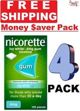 4 x Nicorette Nicotine 4mg Gum ICY WHITE 105 Pieces - FREE SHIPPING TO USA