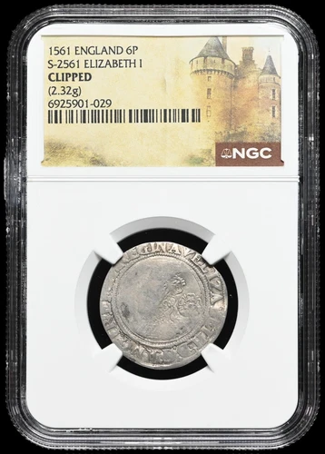 ENGLAND. Elizabeth I. 1558-1603. Silver Sixpence, S-2561, NGC Clipped