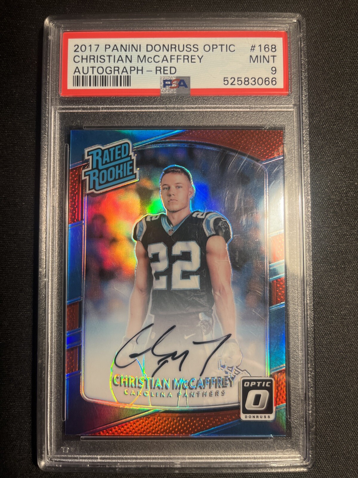 2017 Christian Mccaffrey Donruss Optic Rated Rookie Red Autograph /50 PSA 9