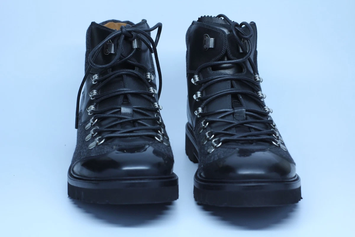 Bally Charls Black Calf & Gray Felt Leather Hiking Boots Swiss 
