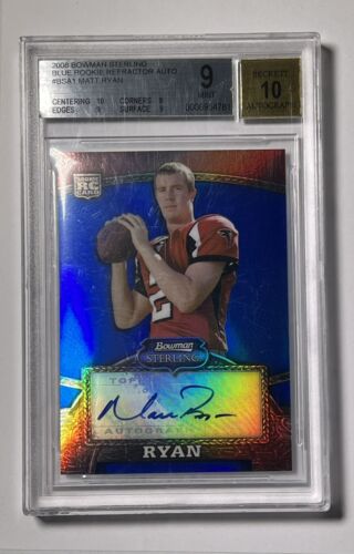 2008 Bowman Sterling Matt Ryan Auto Blue Refractor Rookie Atl Falcons BGS 9 Mint - Picture 1 of 2