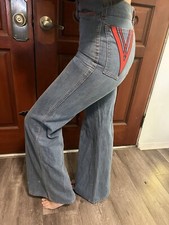 Vintage Bell Bottom Flared Jeans Pants Unique Details Boho Hippy Scene Indie