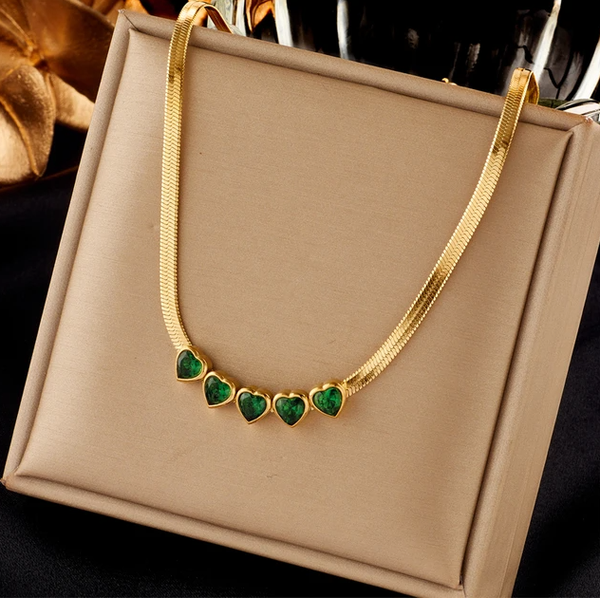 Halskette Herz SmaragdgrüN Edelstahl Gold Plattiert (Vergoldet) Geschenk-image