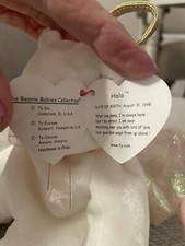 Retired TY HALO the angel bear Beanie Baby Rare With Brown Nose & Errors 1998