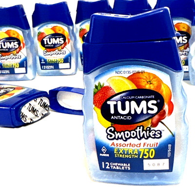 2-Pk TUMS Smoothies *Extra Strength* Fruit Chewable Antacid Tablets 12 ea travel