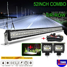 52" Straight LED Light Bar Driving Lamp Wiring Kit Flood Spot Offroad 4'' Pods