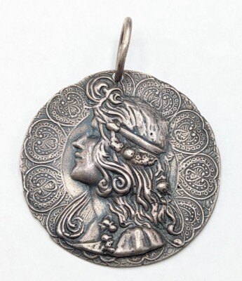 Großer Sterling Silber schöner Jugendstil Frau Dame detailliert Vintage Anhänger