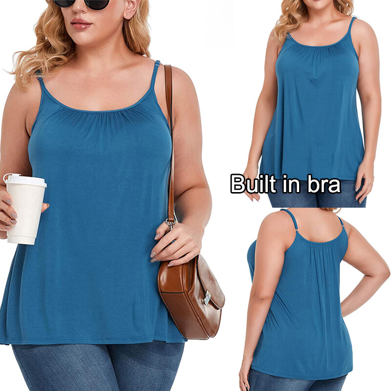 Orrpally Women's Tank Top With Built-in Bra - Halter Neck Flowy Padded Cami Top