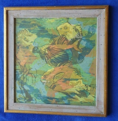 Original Vintage MCM Irma Attridge Undersea Tropical Fish Serigraph Gold Framed