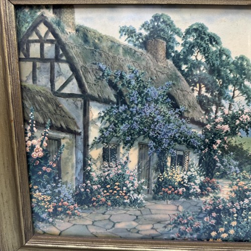 Vintage English Thatched Roof Cottage Print Landscape Wood Frame J Hollard Ross - Picture 3 of 9