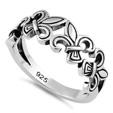 925 Sterling Silver 4 Fleur de Lis Ring