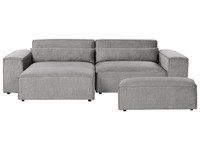 Modul 2-Sitzer Ecksofa Stoff Grau Chaiselongue Rechts Ottomane Kissen Hellnar