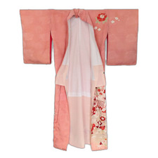 Houmongi Kimono - Vintage/Pure Silk - Pink with Chrysanthemum/Maple Pattern
