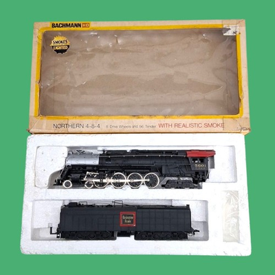 #ad Bachmann HO Scale #664 Burlington 4 8 4 Northern Steam Locomotive Lighted Smokes $74.99