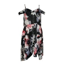Venus Dress Womens Plus Size 1X Pink Gray Floral Off Shoulder Pull On Feminine