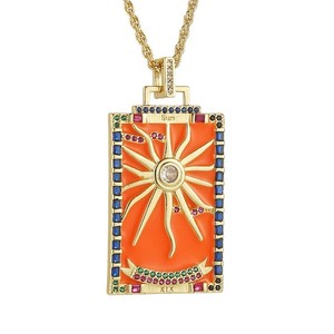 Authentic Tarot Cards Necklace for Women Dainty 14K Gold Plated Cubic Zirconia Fortun - 09