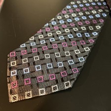 XMI Necktie Black Geometric Silk Neck Tie Jacquard fabric Made in the USA