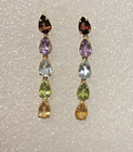 14k Yellow Gold Multi Color Gem Dangle Drop Earrings 2.6 grams — photo 1