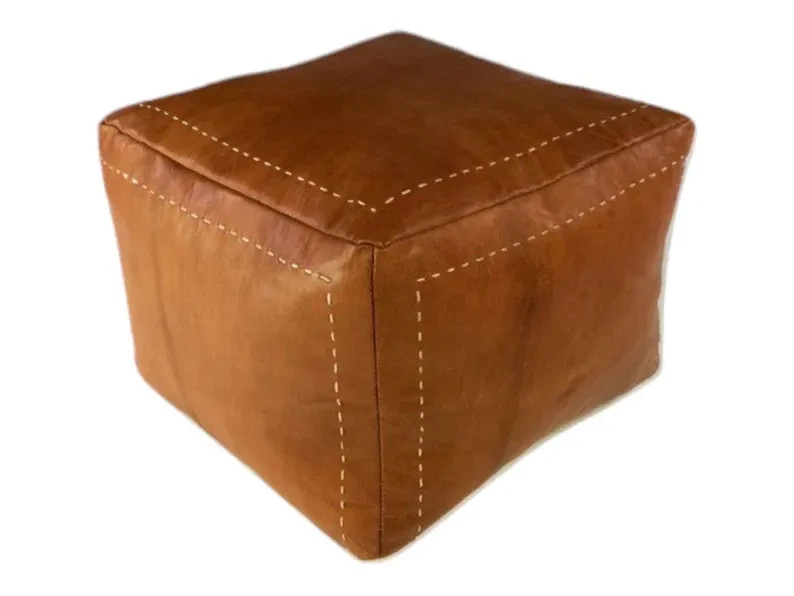 Leather Moroccan Ottoman Unstuffed Footstool Pouffe Genuine 20'' Boho New