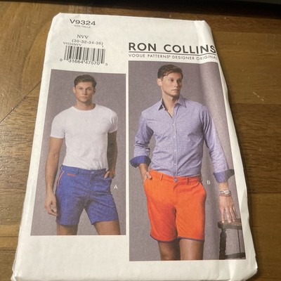 Vogue Pattern V9324 Mens RON COLLINS Fly Front Shorts w/Hem Variations Sz 30-36