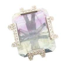 925 Sterling Silver Vintage Ring Large Mystic Topaz CZ Band Sz 7 RG34129